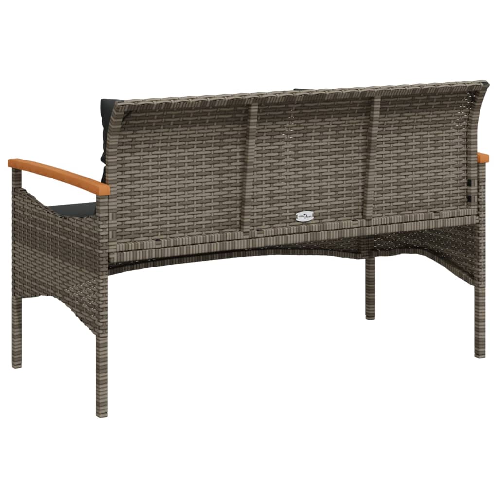 havebænk med hynder 116x62,5x74 cm polyrattan grå