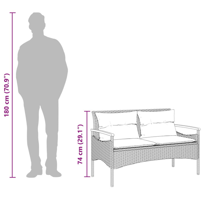 havebænk med hynder 116x62,5x74 cm polyrattan grå