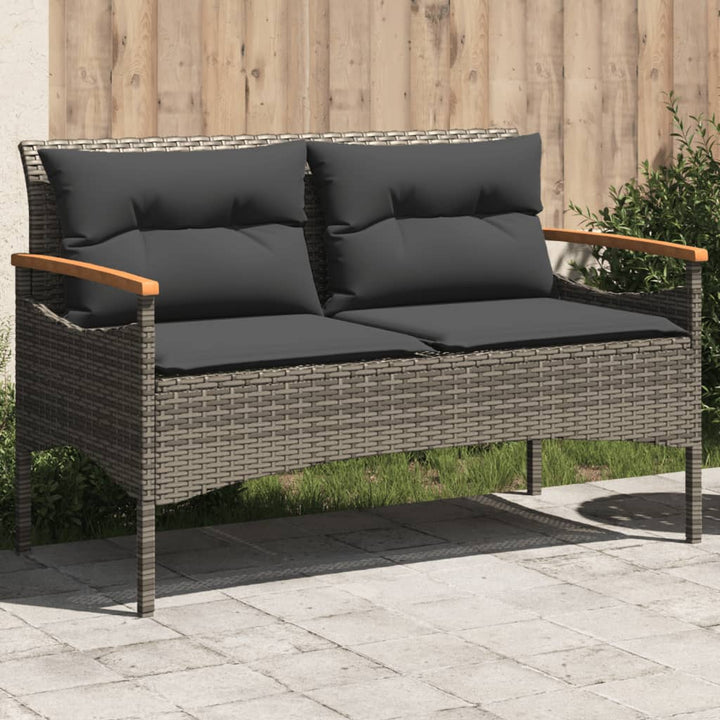 havebænk med hynder 116x62,5x74 cm polyrattan grå