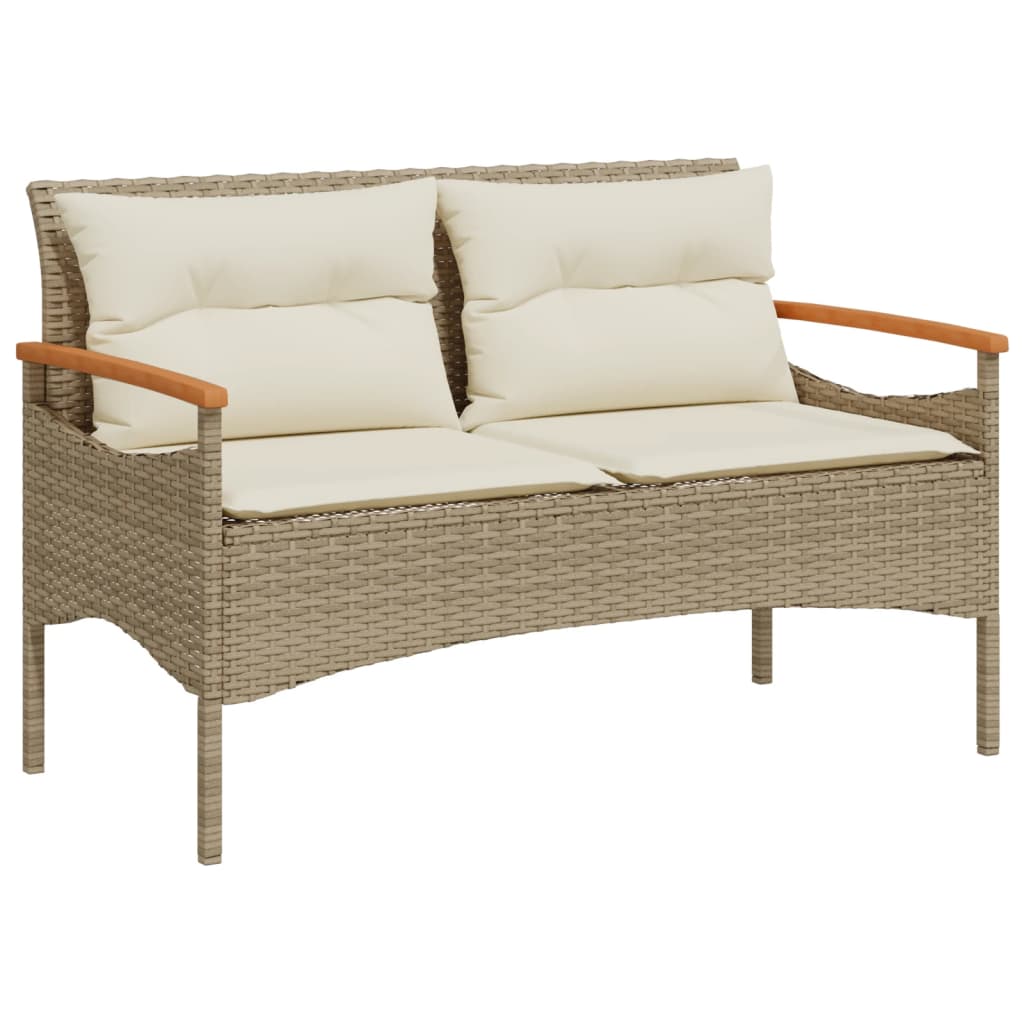 havebænk med hynder 116x62,5x74 cm polyrattan beige