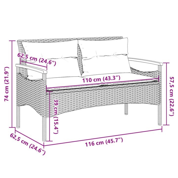 havebænk med hynder 116x62,5x74 cm polyrattan beige