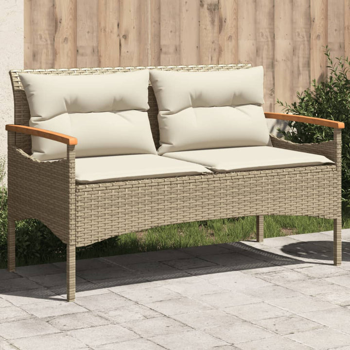 havebænk med hynder 116x62,5x74 cm polyrattan beige
