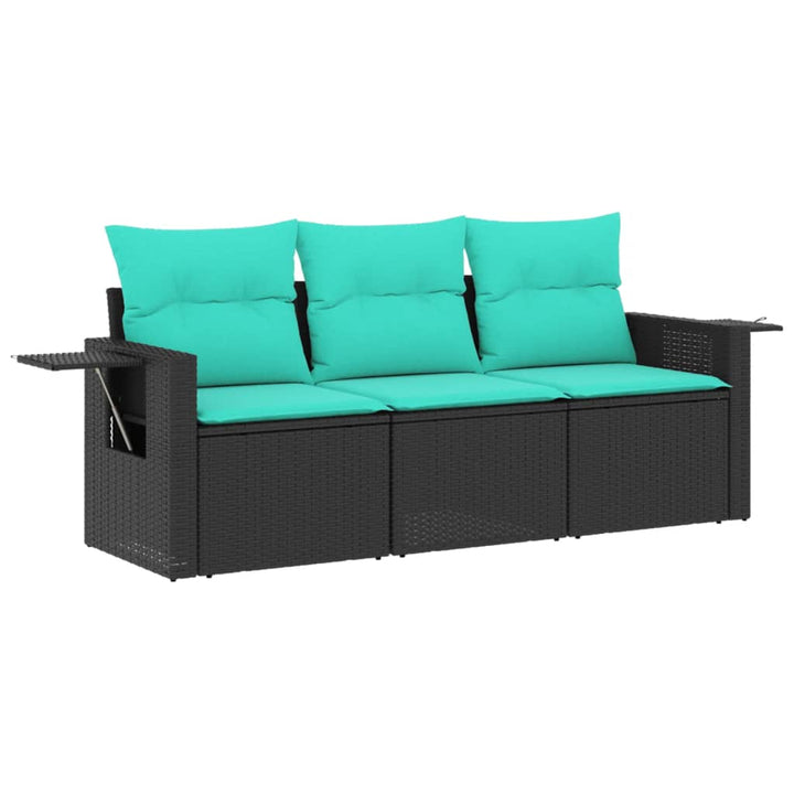 havesofasæt 3 dele med hynder sort polyrattan