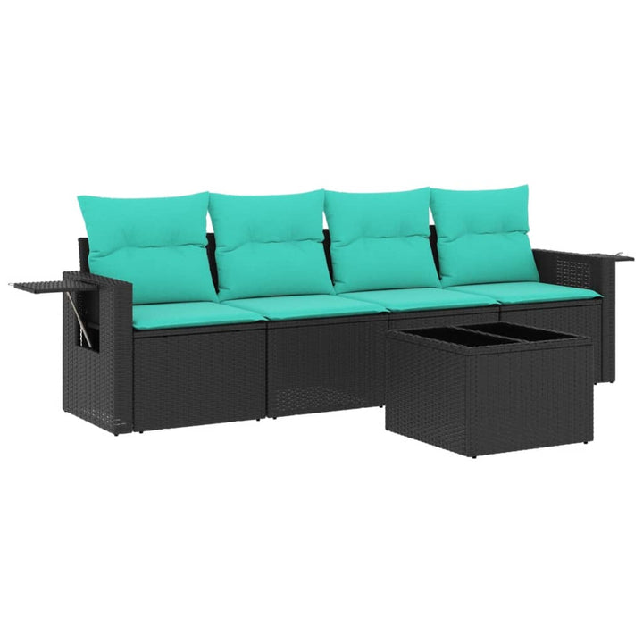 havesofasæt med 5 dele og hynder sort polyrattan