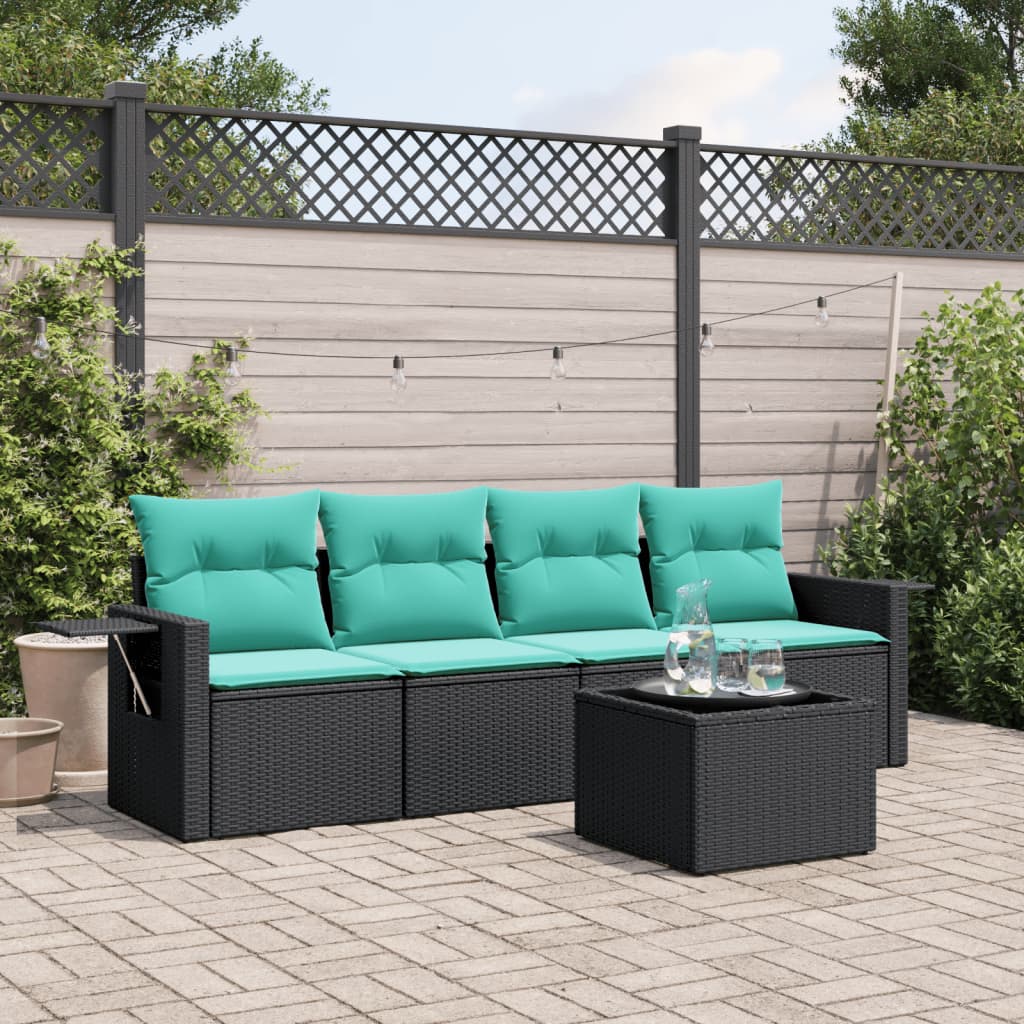 havesofasæt med 5 dele og hynder sort polyrattan
