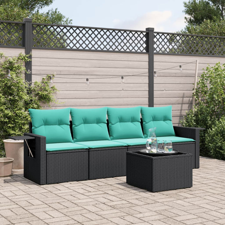 havesofasæt med 5 dele og hynder sort polyrattan