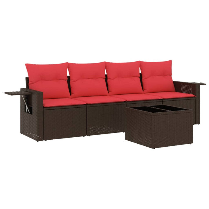 havesofasæt med 5 dele og hynder brun polyrattan