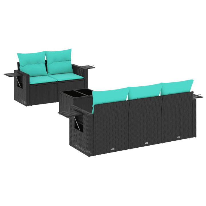havesofasæt med 6 hynder sort polyrattan