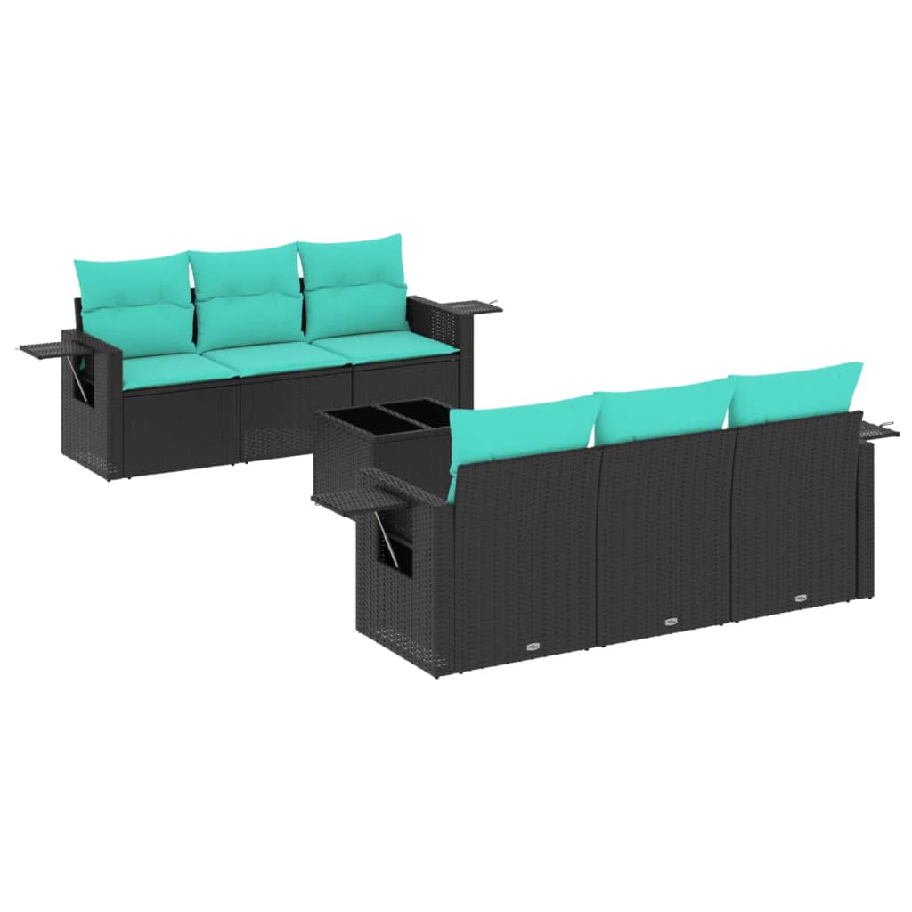 havesofasæt med 7 hynder sort polyrattan
