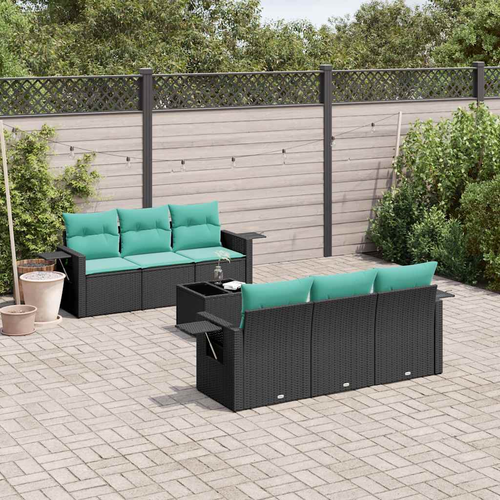 havesofasæt med 7 hynder sort polyrattan