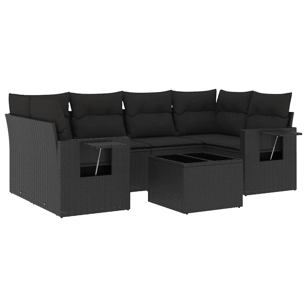 sofasæt til haven 7 dele med hynder polyrattan sort