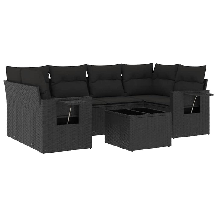 sofasæt til haven 7 dele med hynder polyrattan sort