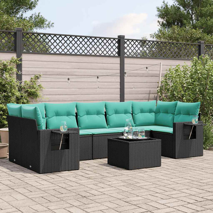 8-delt havesofasæt med hynder sort polyrattan