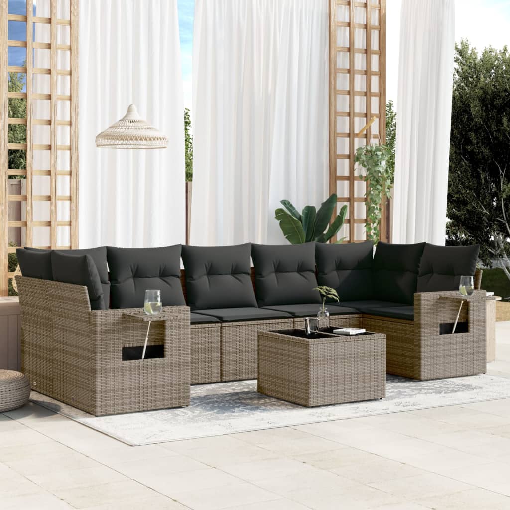 sofasæt til haven 8 dele med hynder polyrattan grå