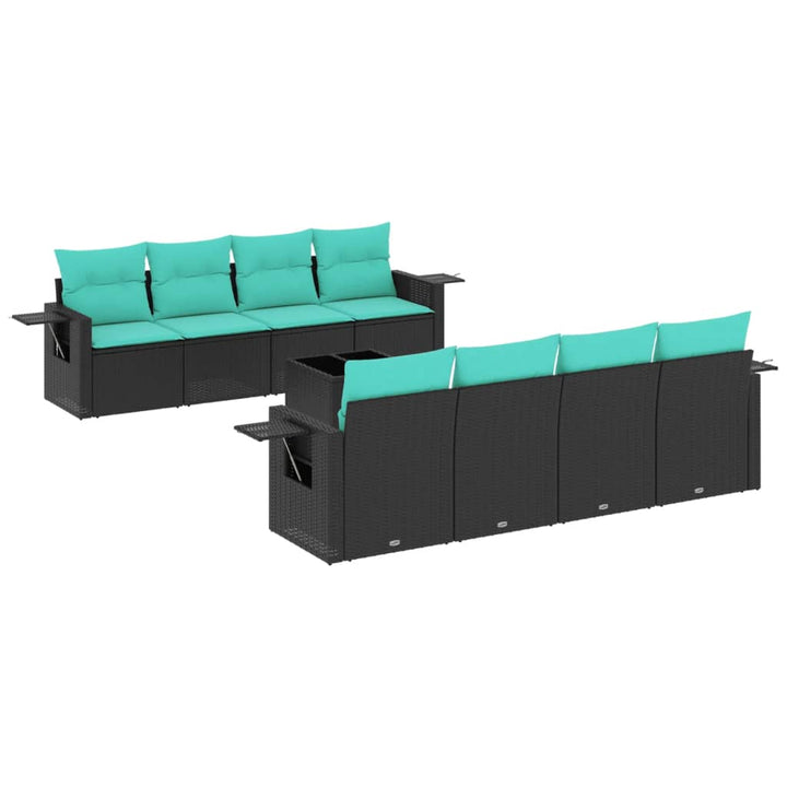havesofasæt med 9 dele og hynder sort polyrattan