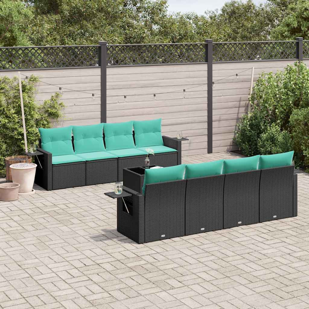 havesofasæt med 9 dele og hynder sort polyrattan