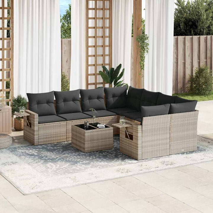 sofasæt til haven 9 dele med hynder polyrattan lysegrå