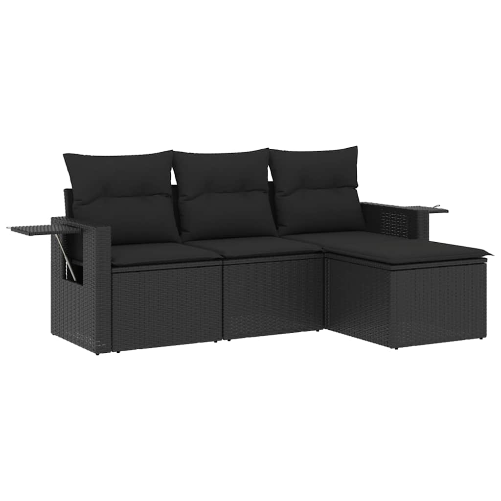 sofasæt til haven 4 dele med hynder polyrattan sort