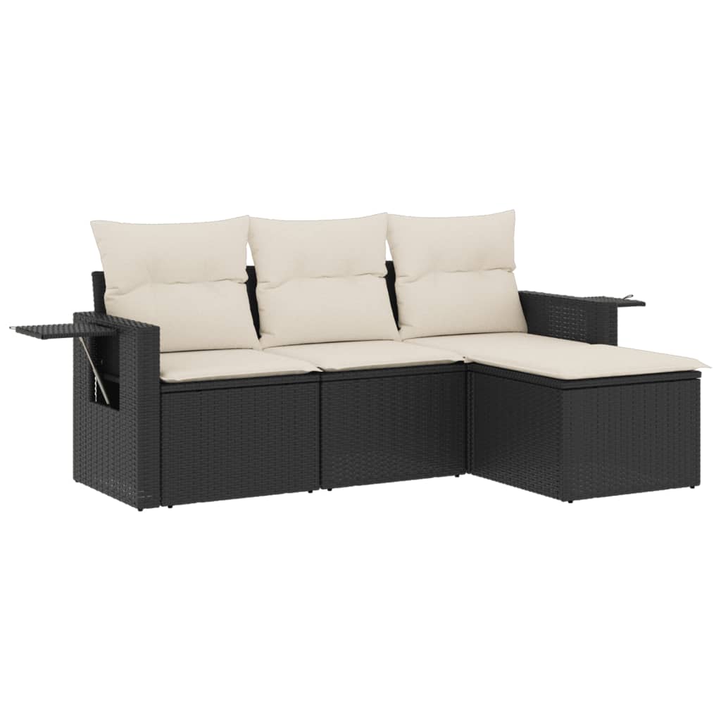 sofasæt til haven 4 dele med hynder polyrattan sort