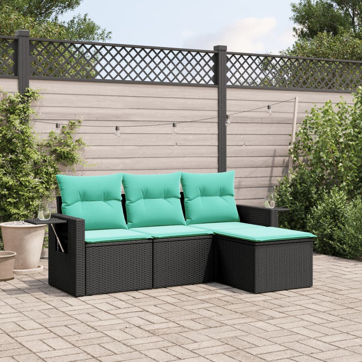 havesofasæt med 4 dele og hynder sort polyrattan