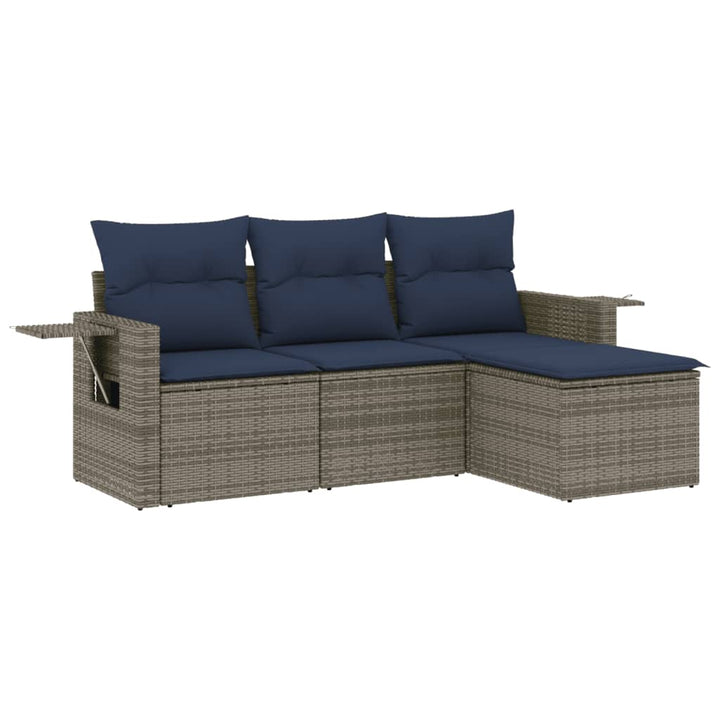 havesofasæt med 4 dele og hynder grå polyrattan