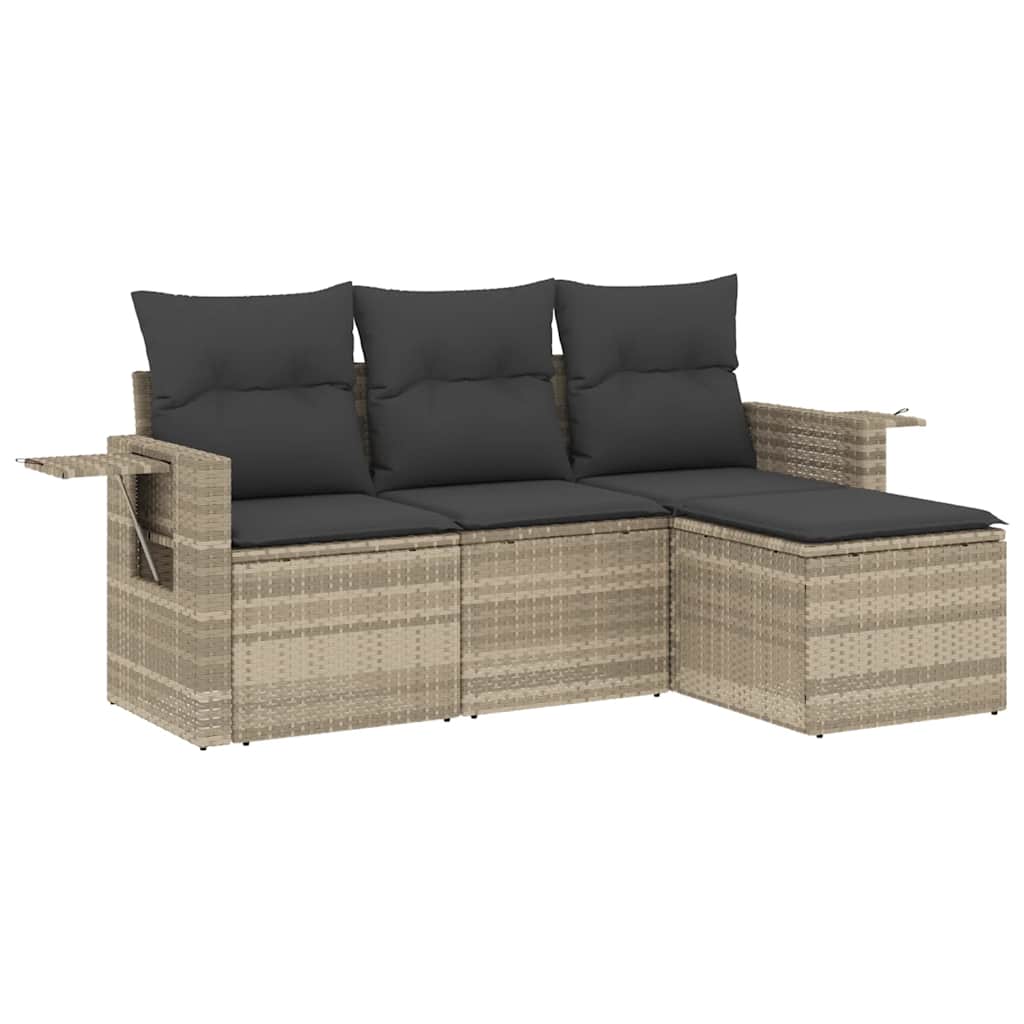 sofasæt til haven 4 dele med hynder polyrattan lysegrå