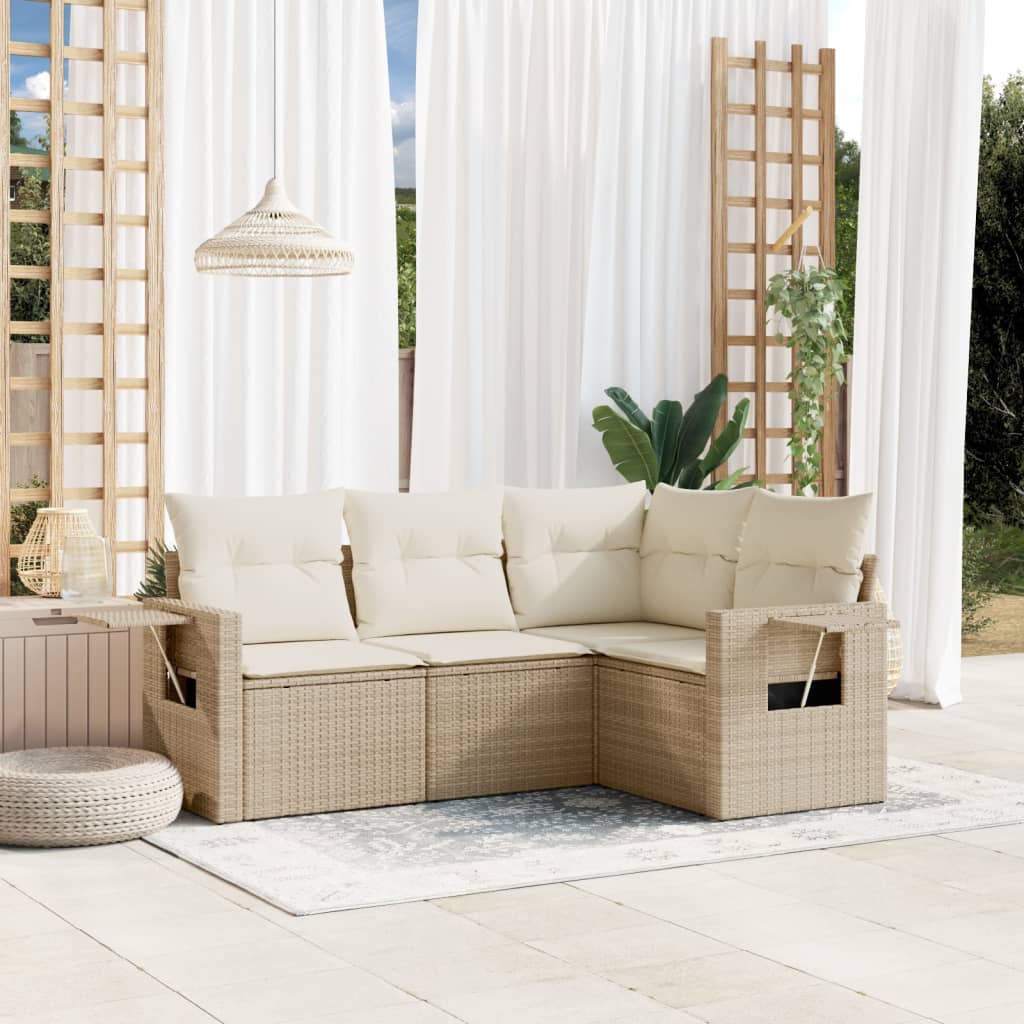 sofasæt til haven 4 dele med hynder polyrattan beige