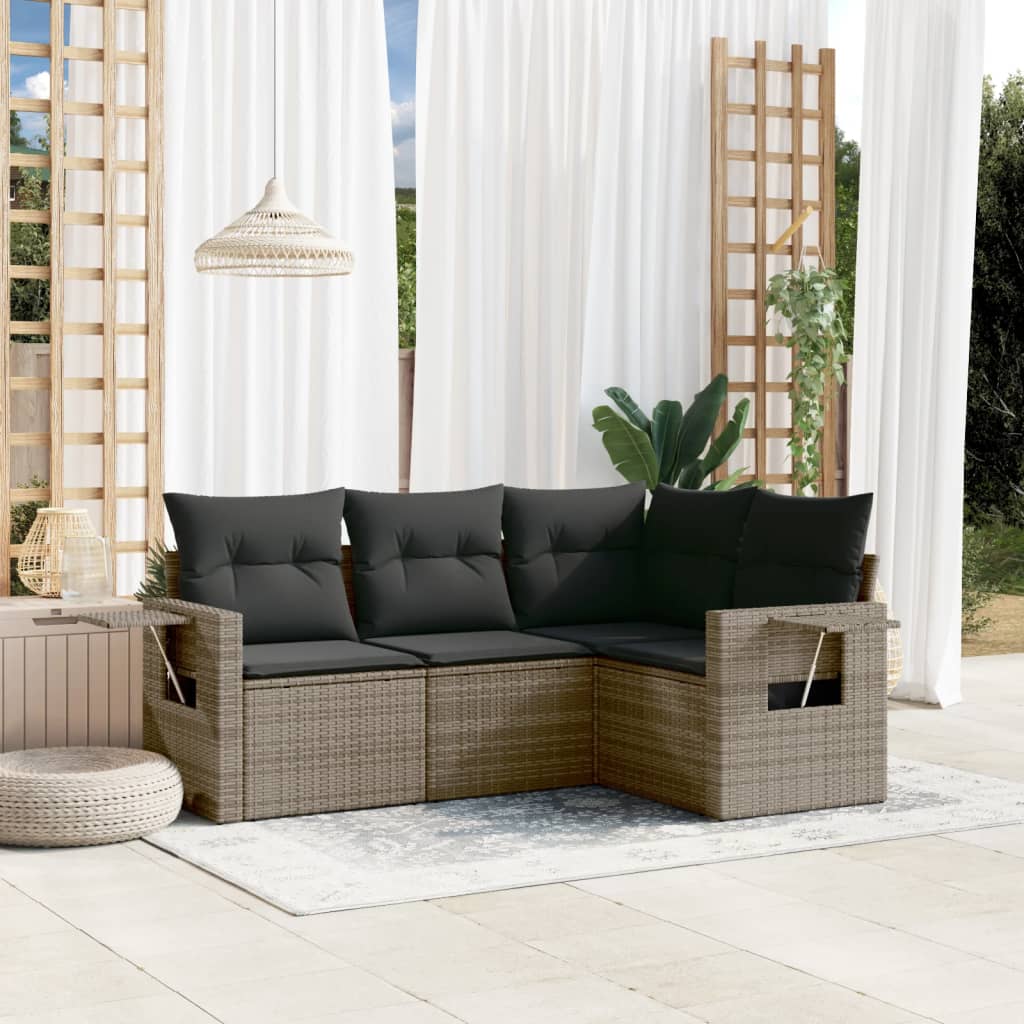 sofasæt til haven 4 dele med hynder polyrattan grå