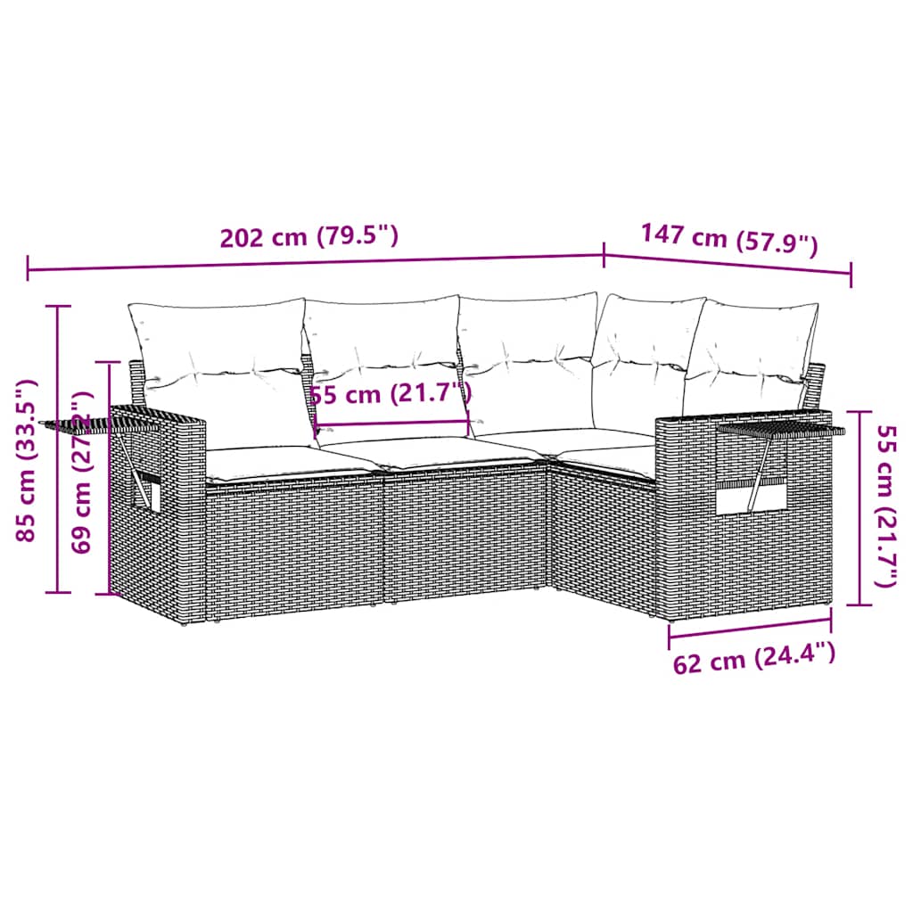 sofasæt til haven 4 dele med hynder polyrattan lysegrå