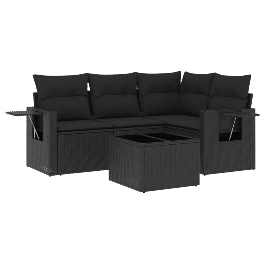 sofasæt til haven 5 dele med hynder polyrattan sort