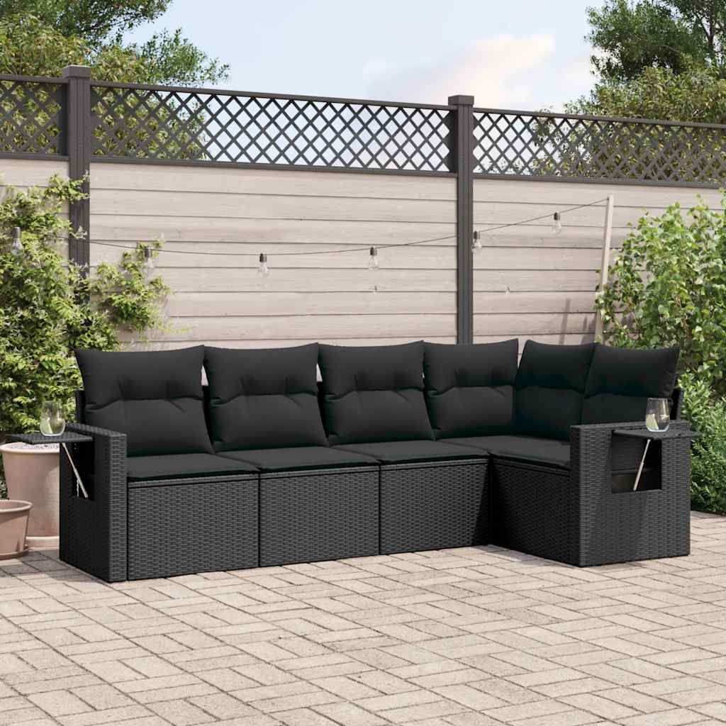 sofasæt til haven 5 dele med hynder polyrattan sort