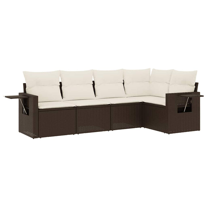 sofasæt til haven 5 dele med hynder polyrattan brun
