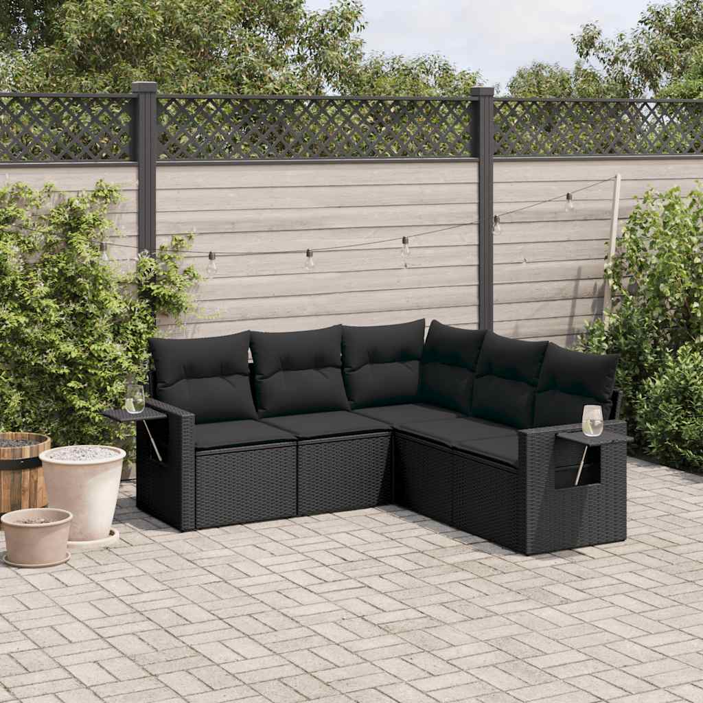 sofasæt til haven 5 dele med hynder polyrattan sort