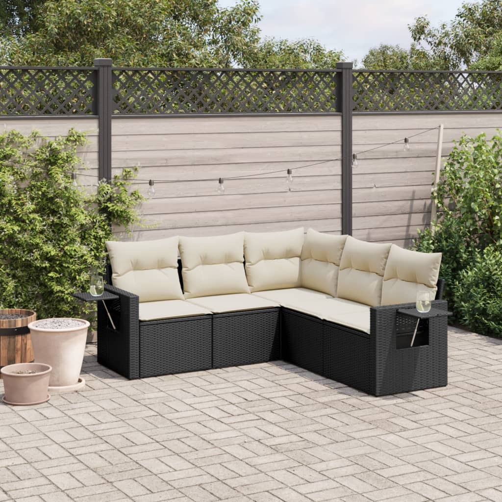 sofasæt til haven 5 dele med hynder polyrattan sort