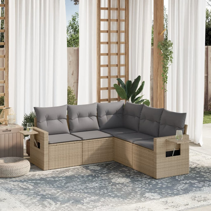 sofasæt til haven 5 dele med hynder polyrattan beige