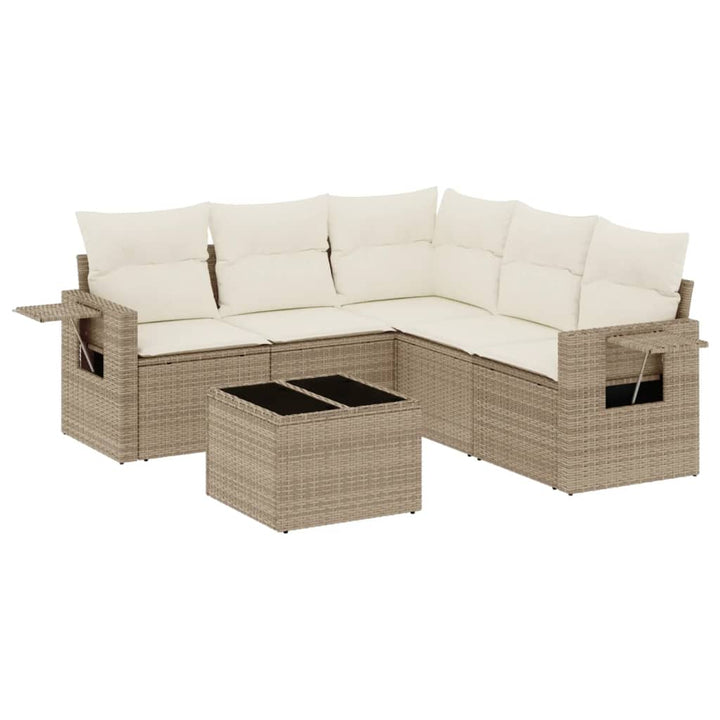 sofasæt til haven 6 dele med hynder polyrattan beige