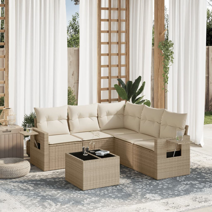 sofasæt til haven 6 dele med hynder polyrattan beige