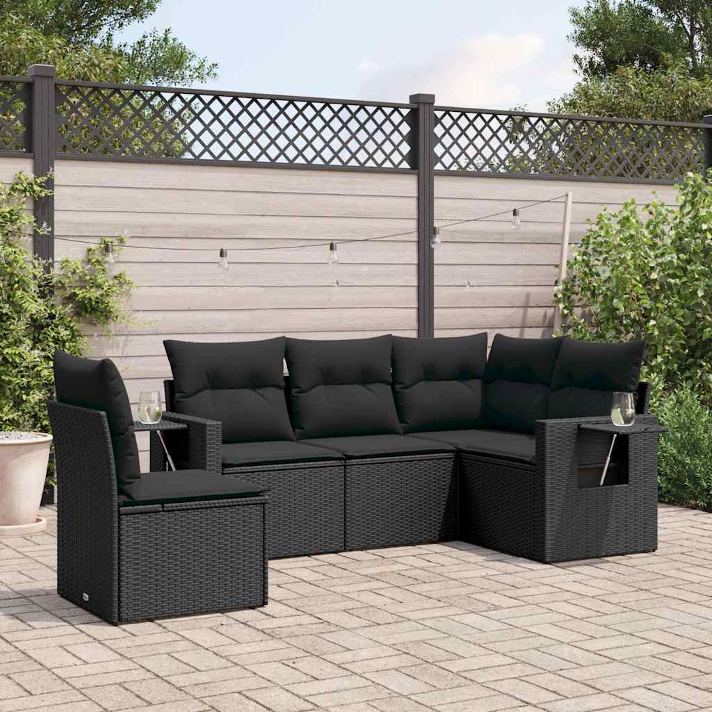 sofasæt til haven 5 dele med hynder polyrattan sort