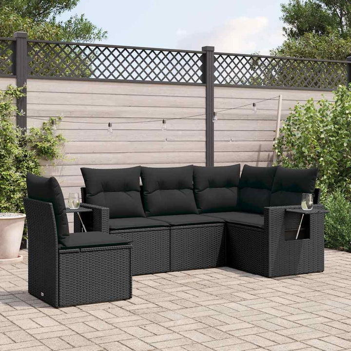 sofasæt til haven 5 dele med hynder polyrattan sort