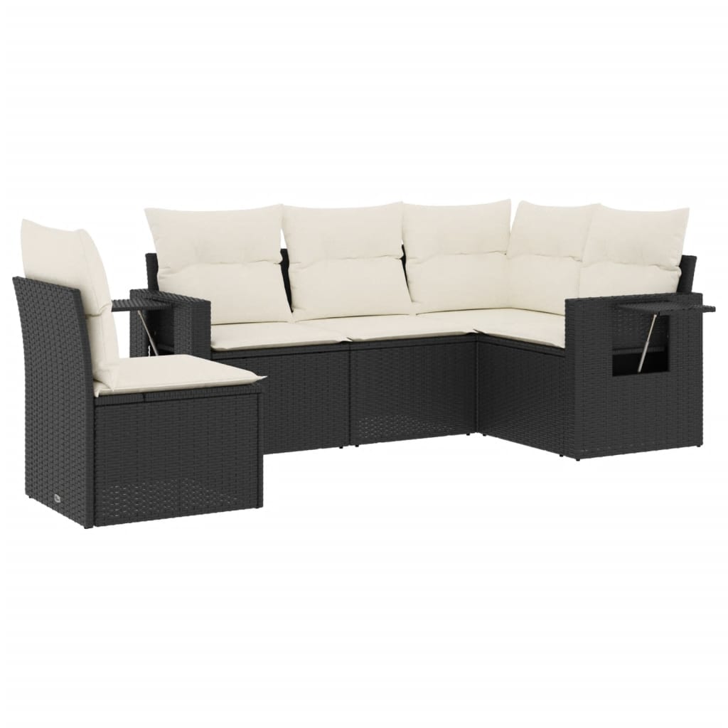 sofasæt til haven 5 dele med hynder polyrattan sort
