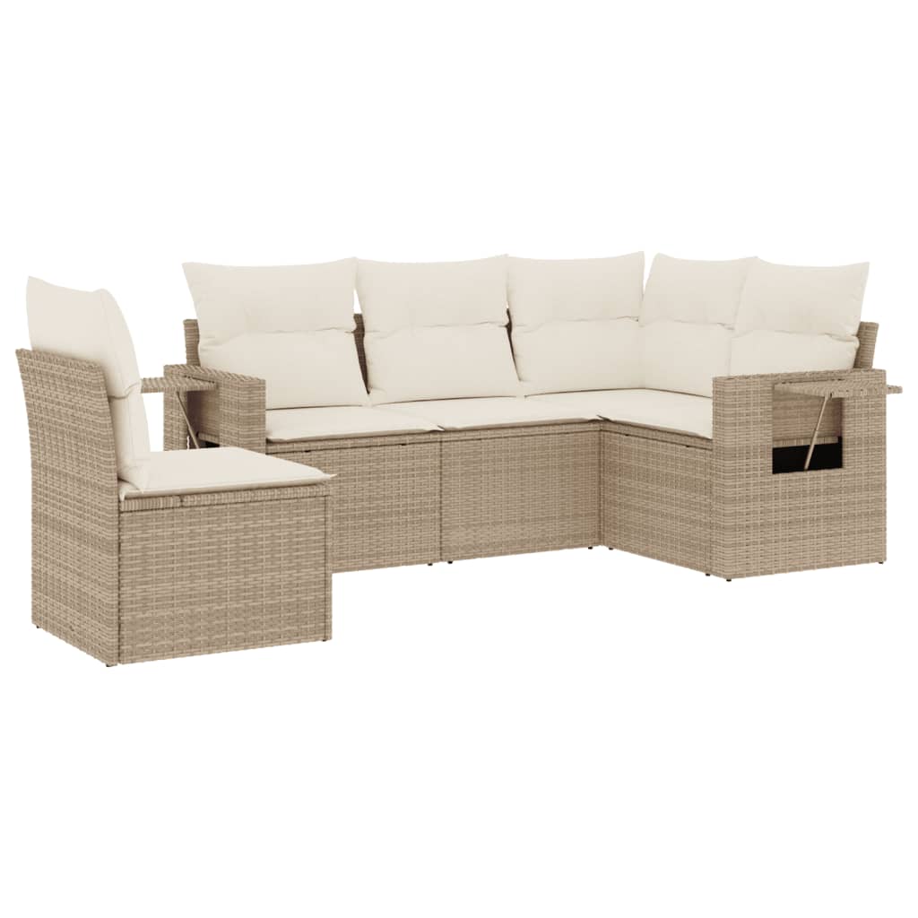 sofasæt til haven 5 dele med hynder polyrattan beige
