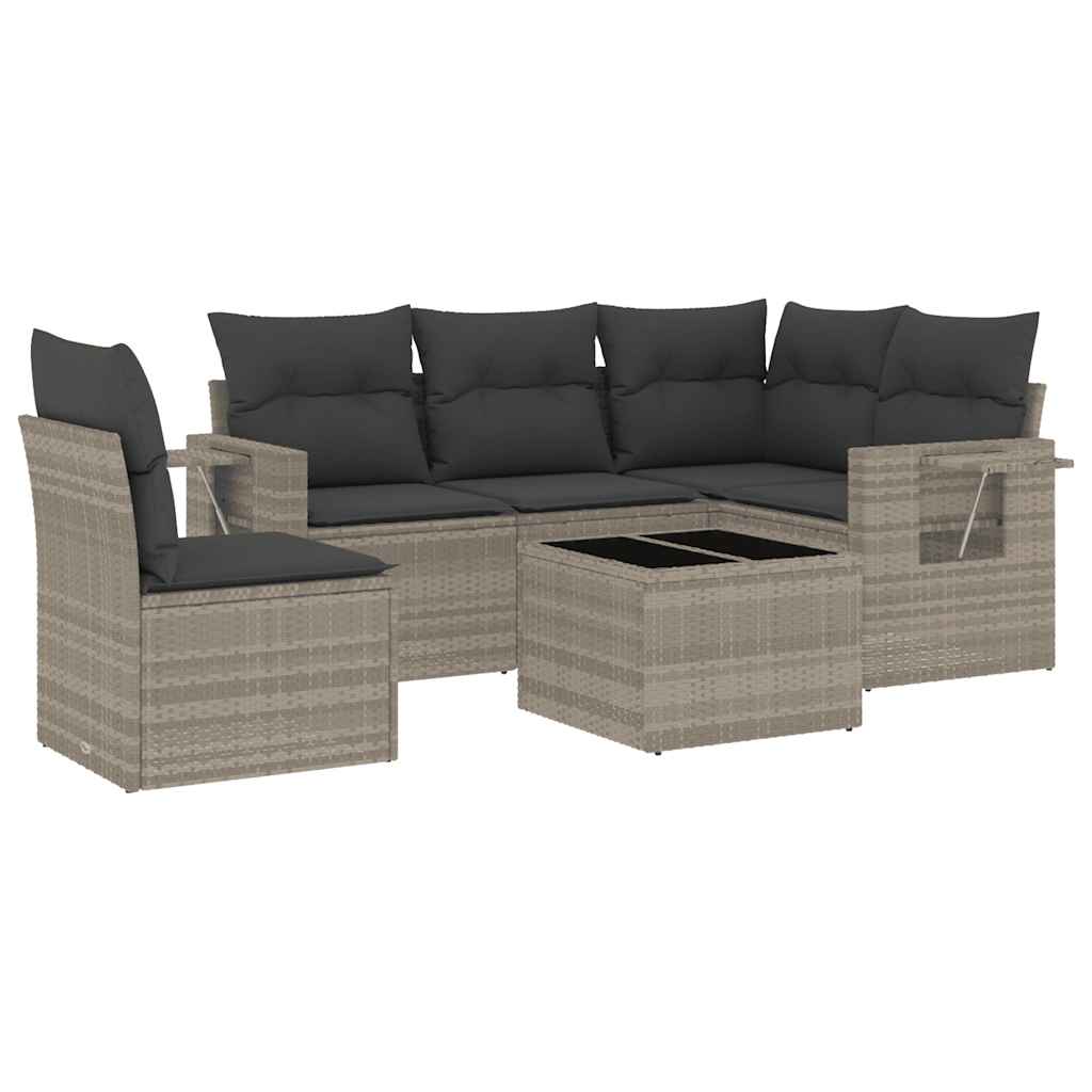 sofasæt til haven 6 dele med hynder polyrattan lysegrå