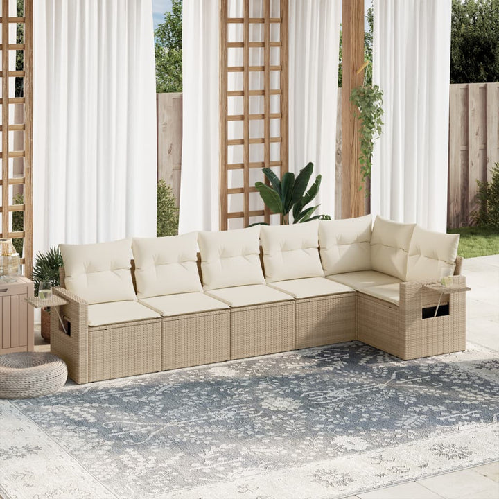 sofasæt til haven 6 dele med hynder polyrattan beige