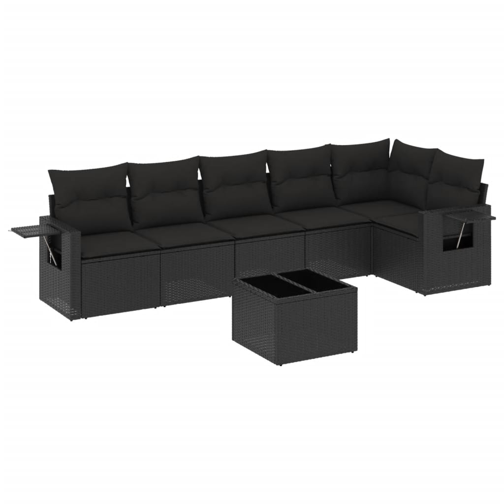 sofasæt til haven 7 dele med hynder polyrattan sort