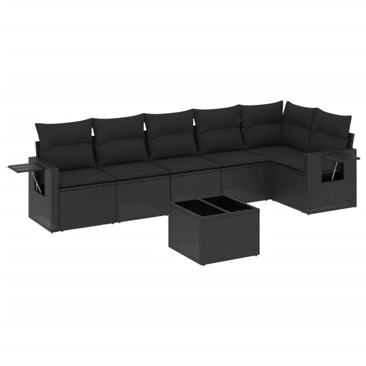 sofasæt til haven 7 dele med hynder polyrattan sort