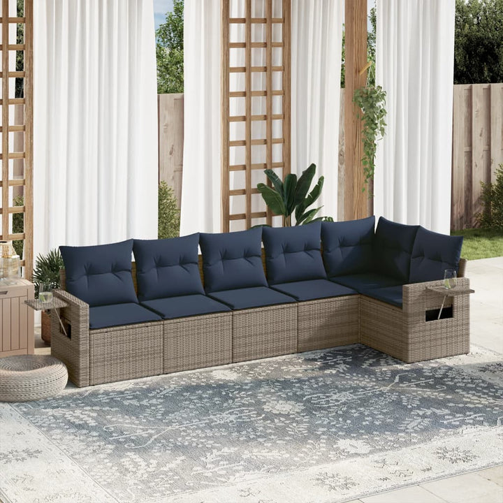 havesofasæt med 7 dele og hynder grå polyrattan
