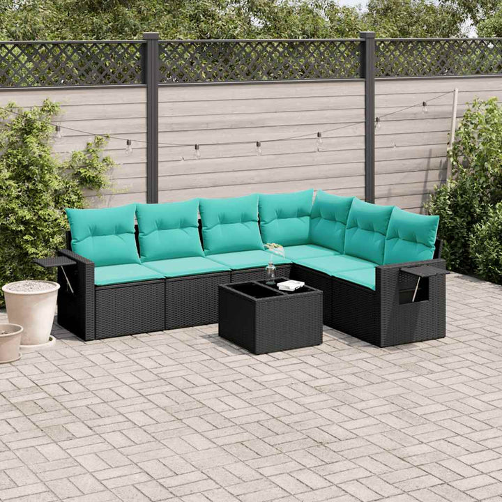 havesofasæt med 7 hynder sort polyrattan