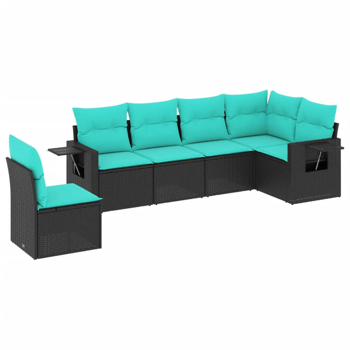 havesofasæt med 6 hynder sort polyrattan