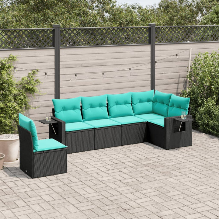 havesofasæt med 6 hynder sort polyrattan