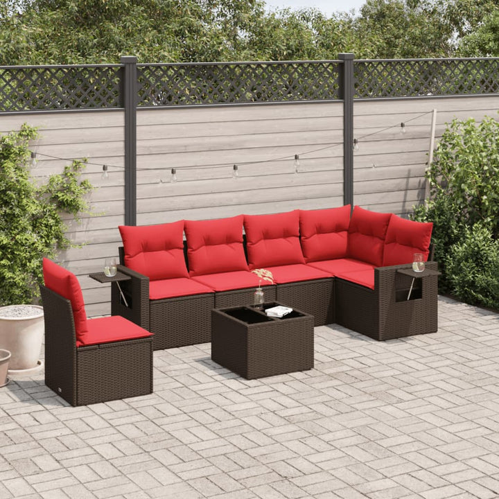 havesofasæt med 7 hynder brun polyrattan